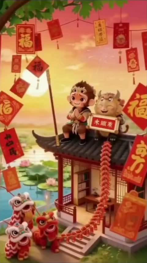 悟空与邦尼宝屋顶贺岁